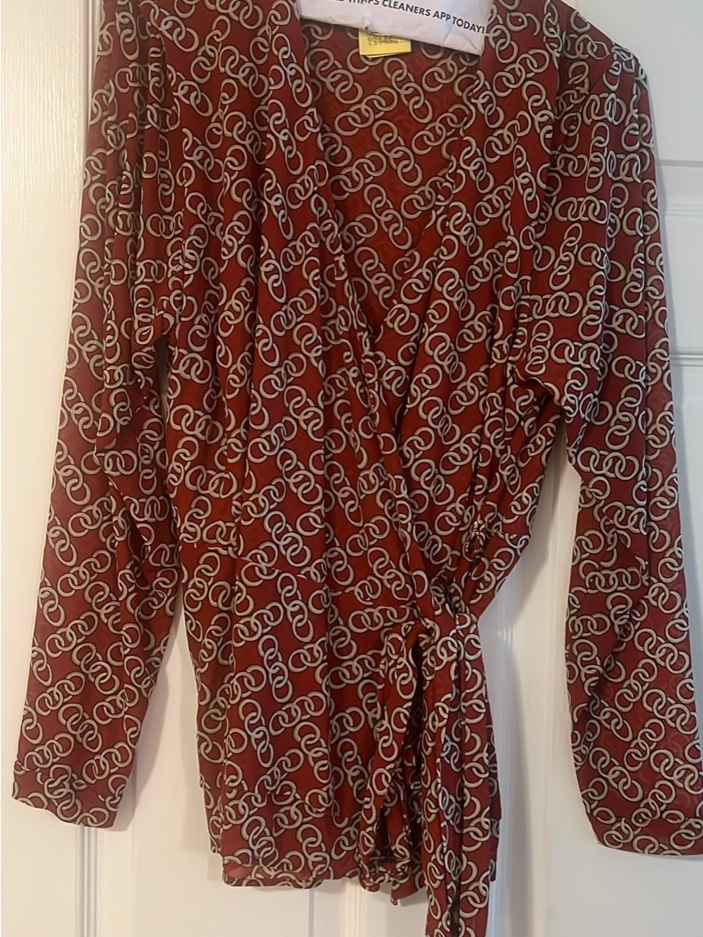 CAbi Rust Chain-Print Wrap Blouse